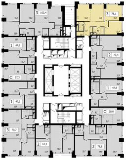 3-к квартира, 78 м², 10/52 эт.