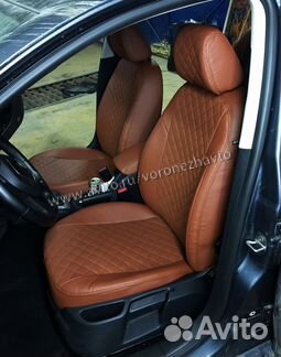 Коричневые чехлы эко-кожа Автопилот, ромб