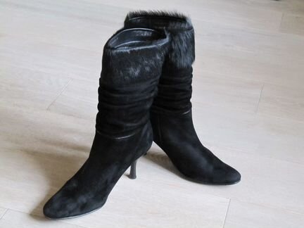 Сапоги замша с меховой опушкой