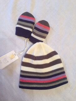 Новая шапочка+рукавички Мазакеа, 0-3 Мес