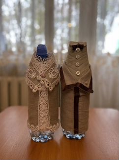 Свадебные украшения на бутыли, украшения на бутылк