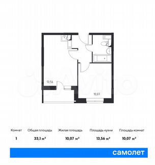 1-к квартира, 33.1 м², 7/12 эт.