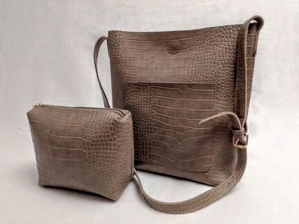 Сумка - шоппер новая, серо-коричневая