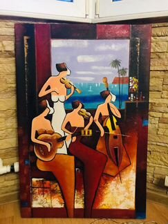 Картина написана маслом (Музыканты ) 60/90 (обмен