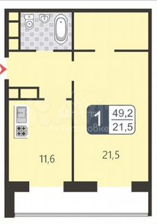 1-к квартира, 49.2 м², 7/11 эт.