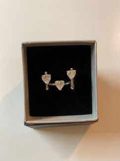 Комплект серебро серьги и кольцо с сердечком