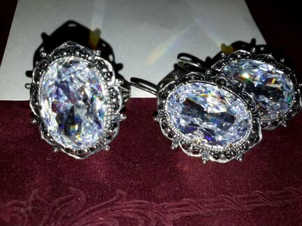 Комплект серебро фианиты: большие серьги,СССР