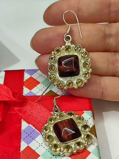 Серьги с цитринами и тигровым глазом, серебро