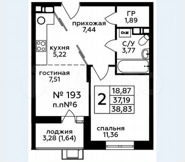 2-к квартира, 39 м², 4/17 эт.