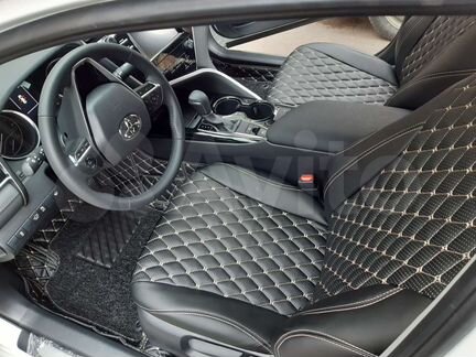 Чехлы Camry - Corolla - Rav4 экокожа Премиум с беж