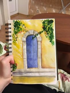 Картина акварель итальянская дверь