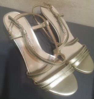 Босоножки кожаные золотые золотистые вечерние 37