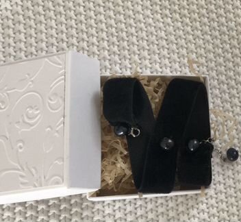 Чокер бархатный с речным жемчугом ручной работы