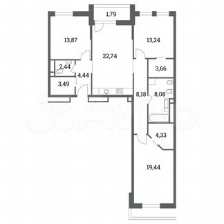 3-к квартира, 103.9 м², 6/15 эт.