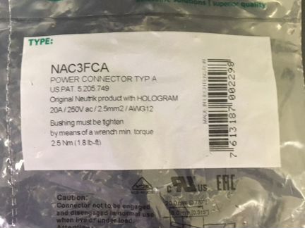 Neutrik. Powercon тип А. Nac3fca