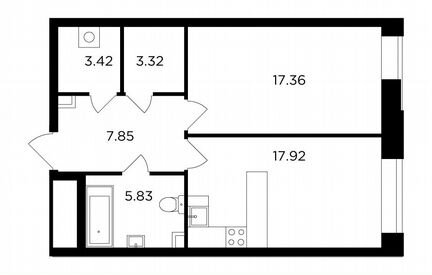 1-к квартира, 55.7 м², 7/19 эт.