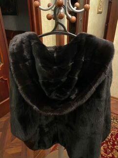 Шуба норковая черная с капюшоном