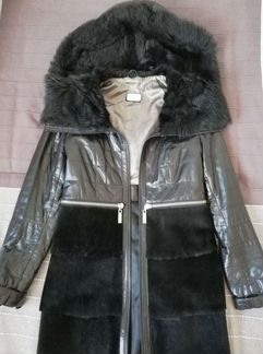 Пальто кожаное с мехом, демисезонное, 40 размер
