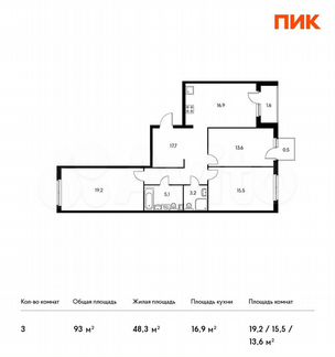 3-к квартира, 93 м², 2/12 эт.
