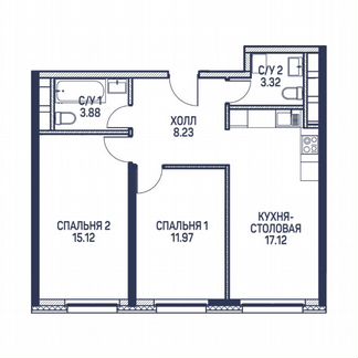 2-к квартира, 59.6 м², 7/22 эт.