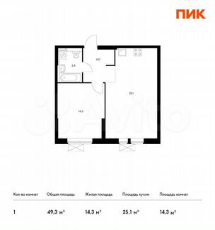 1-к квартира, 49.3 м², 11/33 эт.